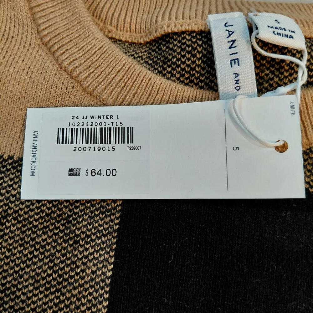 NWT Janie and Jack Black and Tan Checkered Sweater